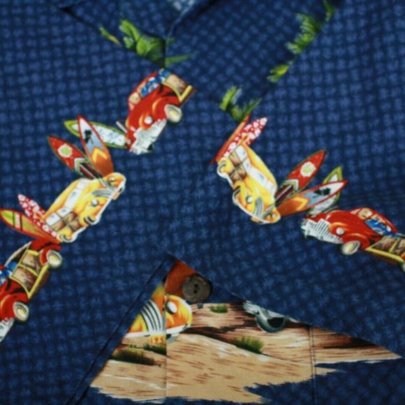 PALMWAVE HAWAIIAN BUTTON FRONT SHIRT-VINTAGE CARS, SURF BOARDS, PALM TREES L? - Picture 7 of 10